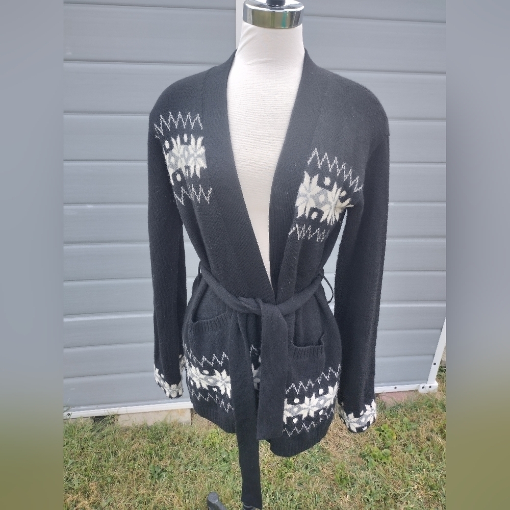 What Goes Around Comes Around Cardigan Sweater Baby Alpaca Merino Snowflake M